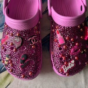 PINK BARBIE SIZE 8 RHINESTONE PEARL CROCS